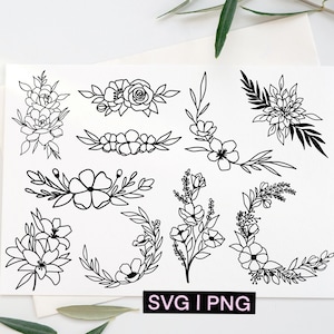 Floral svg bundle, floral clipart, flower svg, handdrawn svg, minimal florals svg, botanical svg, leaves svg, bouquet svg, modern floral svg