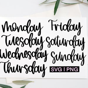 Jours de la semaine svg, semaine svg, svg lettré à la main, calendrier svg, fichiers coupés jours de la semaine, fichiers svg pour cricut, jours de semaine svg, semaine png