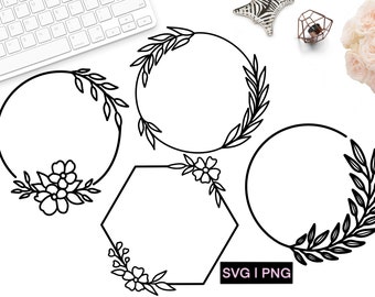 Floral wreath svg, floral frame svg, hand drawn wreath, flower border svg, floral svg, wreath clipart, circle border svg, wreath svg bundle
