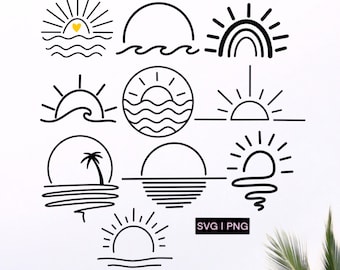 Paquete de SVG de sol, clipart de sol, camisa de verano, taza de sol, rayos de sol, palmera, olas de playa, paquete de SVG de verano, sol png