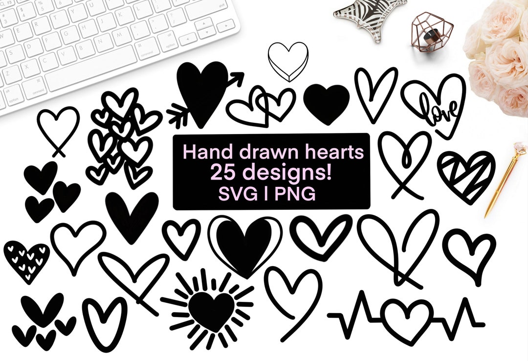 Hearts Svg Bundle, Heart Clipart, Hand Drawn Hearts, Valentine Day Svg ...