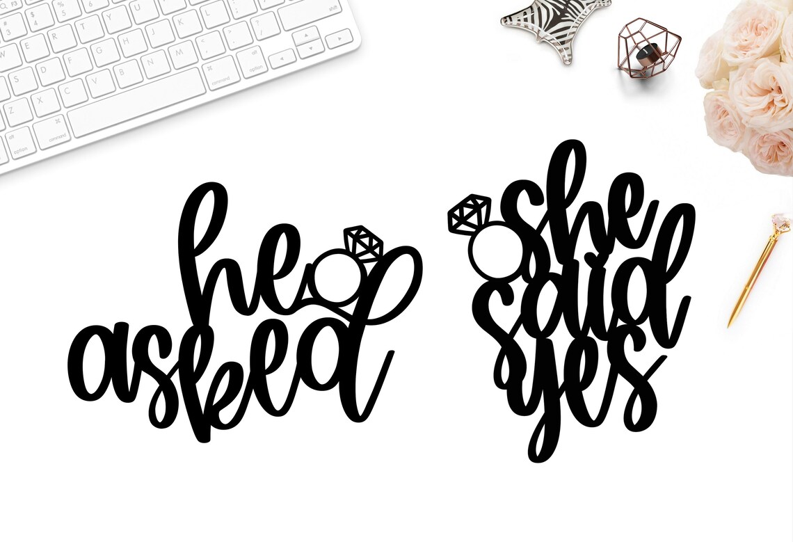 He asked cake topper svg She said yes cake topper svg | Etsy