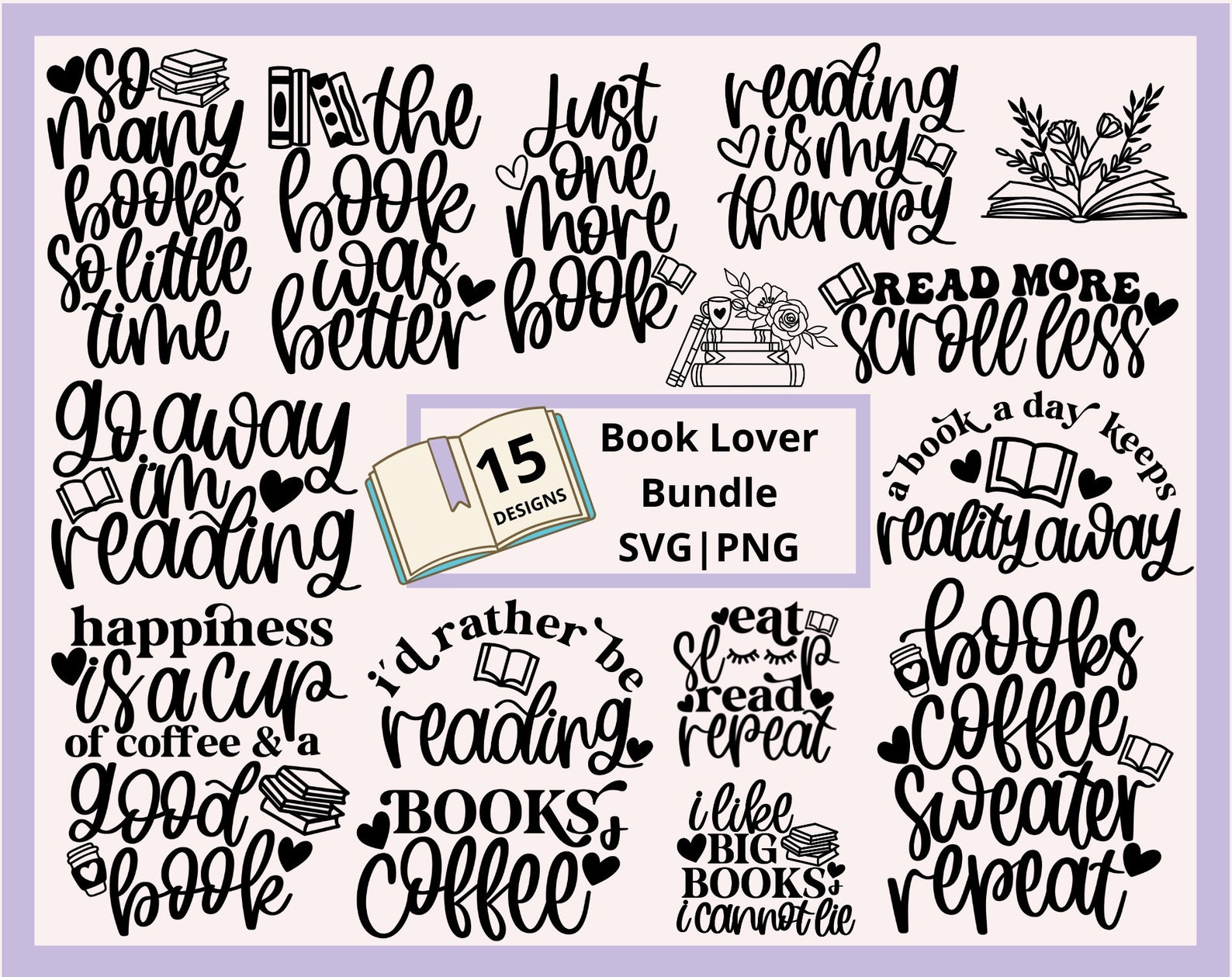Book Lover Svg Bundle Book Quotes Svg Librarian Svg Reading - Etsy