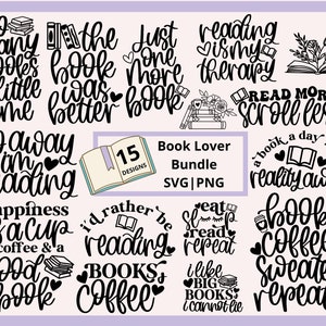 Boekenliefhebber svg bundel, boek citaten svg, bibliothecaris svg, lezen svg bundel, boekenwurm svg, boek shirts svg, boeken mok svg, handlettered svg