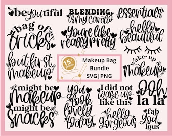 Sminkväska svg-paket, sminkcitat svg, sminkordspråk svg, läppstift svg, makeupartist svg, sminkpaket svg, handbokstäver svg, png