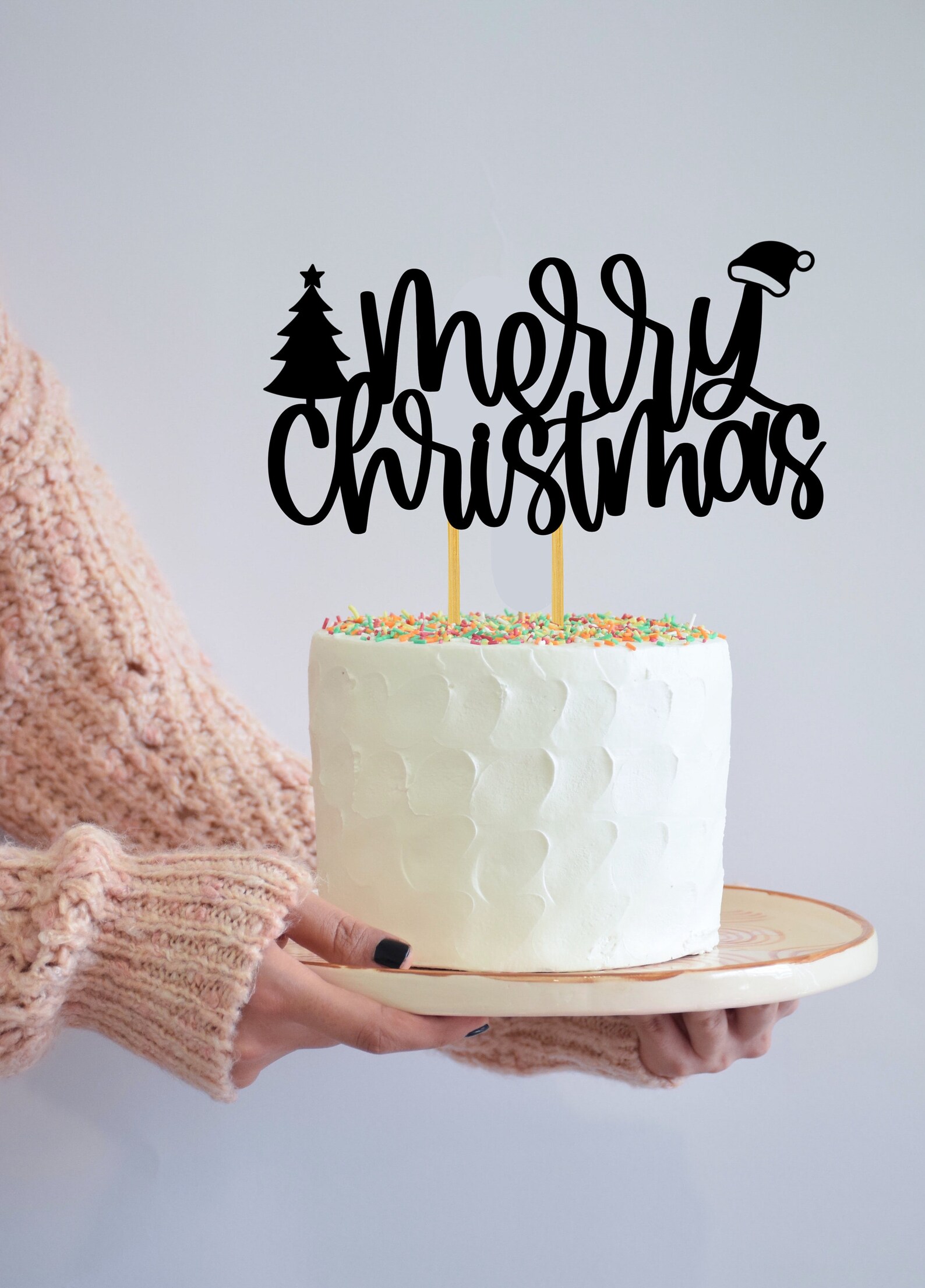 Merry Christmas Cake Topper Svg Holiday Cake Topper Svg | Etsy