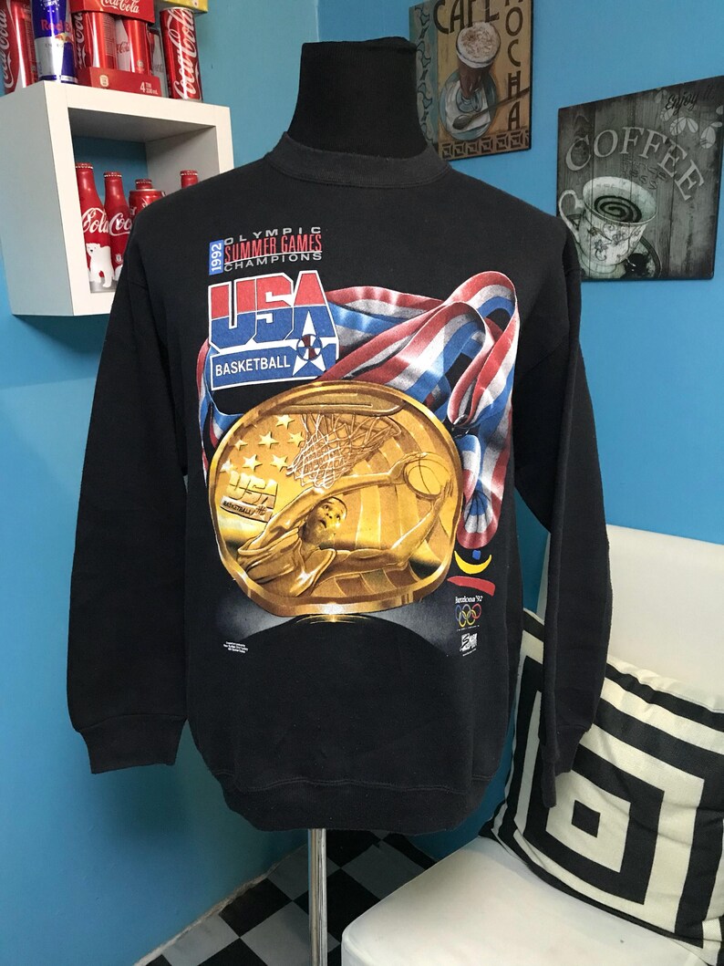Vtg 90s Olympic Barcalona Usa Basketball Dream Team Gold Medal Sweatshirt
