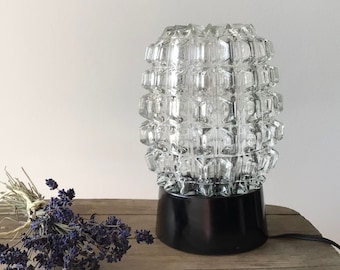 Lampe en verre globe transparent et pied noir Art Deco