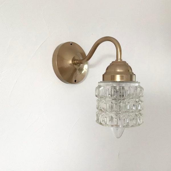 Vintage glass and brass wall lamp