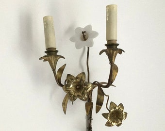 Applique Murale Art Déco Double Bronze Et Laiton Pour 2 Tulipes - Style C Ranc - Rare