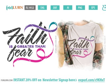 Faith Over Fear, Thyroid Cancer Awareness Ribbon (svg, png, dxf, eps, ai) Digital Download