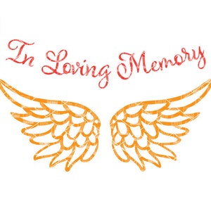 Dans l’amour mémoire SVG, Memorial SVG, ailes d’ange, décalque, dans le ciel, blanc, papa, maman, soeur, ajouter le nom, année, svg, png, dxf, eps