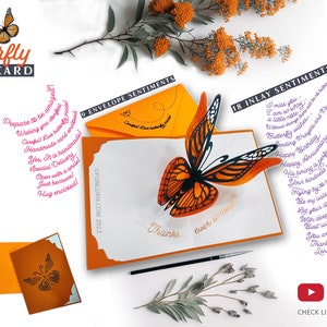 Kit SVG de carte pop-up papillon 3D avec sentiments et enveloppe assortie pour Silhouette, Cricut ou glowforge