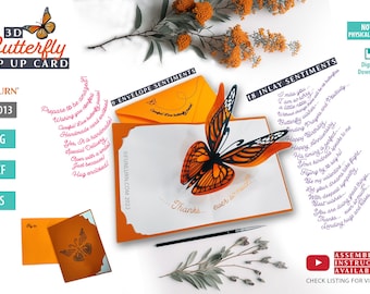 3D Butterfly Pop Up Card SVG Kit, Sentiments, Envelope (Digital SVG Files)