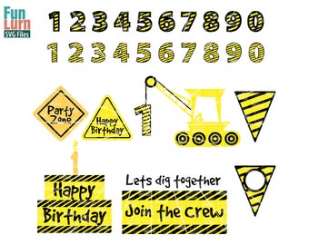 Construction theme First Birthday SVG, graphics, Crane,cake, candle, banner elements, 1, elements , party zone, svg png dxf eps