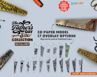 3D Paper Saw Craft, Father's Day SVG, 17 Overlay Designs (Digital Download)