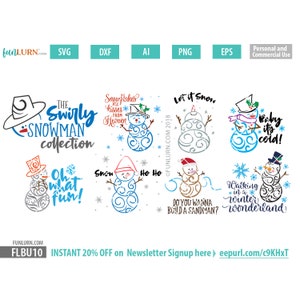 Swirly Snowman Bundle SVG, Walking in a winter wonderland svg, Filigree snowman SVG, Let it snow svg, sticks, svg png dxf eps ao formats