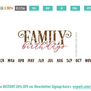Familie Geburtstage svg, mit Monaten. Svg, DXF, PNG, Ai, Eps Formate enthalten