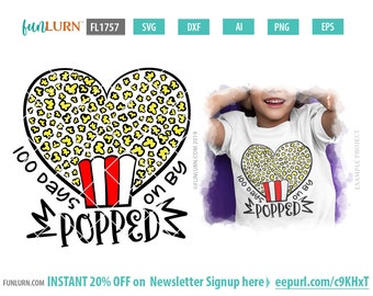 100 Days of School Popcorn SVG, Cricut Cameo Cut Files (Digital SVG File)