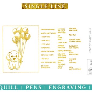 Puppy Birthday Card SVG, Cane buon compleanno, Mix and Match set, Linea singola svg, per incisione, goffratura, debossing, Foil Quill