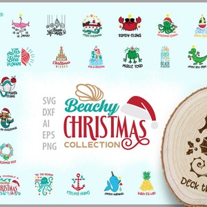 Colección navideña playera, mejor paquete navideño, archivos SVG, costero, playero, tropical, crucero, feo, Navidad de sirena, juegos de palabras navideños