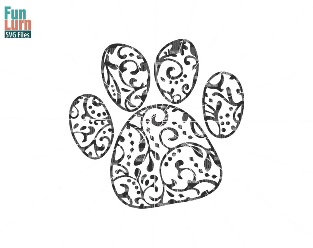 Zentangle Paw Print SVG, Doodle Paw Print, Ornament, Flourish, Swirl ...