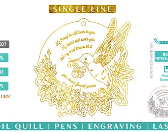 Single Line Hummingbird memorial SVG, memorial ornament for engraving,embossing, sketching, Foil Quill ,laser, infusible ink pens,glowforge