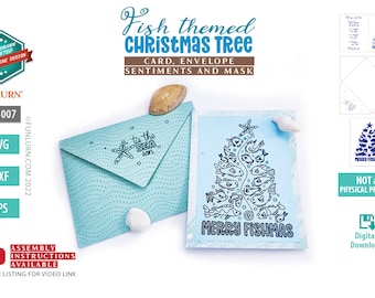 Merry Fishmas Card SVG, Single Line Christmas Tree Design (Digital SVG File)