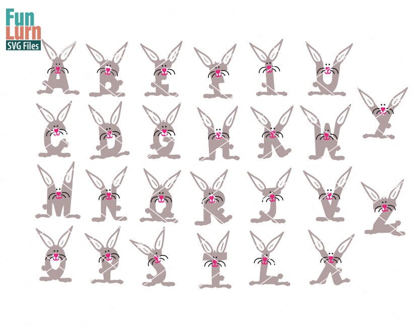 Download Bunny Alphabet Svg Rabbit Letters Easter Alphabet Bunny Etsy