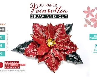 3D Paper Poinsettia SVG Cut File, Christmas Flower Craft (Digital SVG Files)