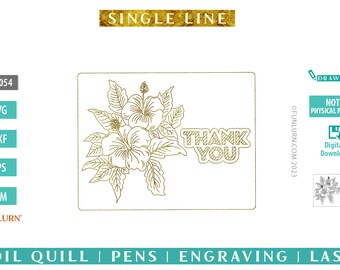 Single line Thank you, Hibiscus Floral heart SVG,engraving, embossing, sketching, Foil Quill, embossing, laser, infusible ink pens,glowforge
