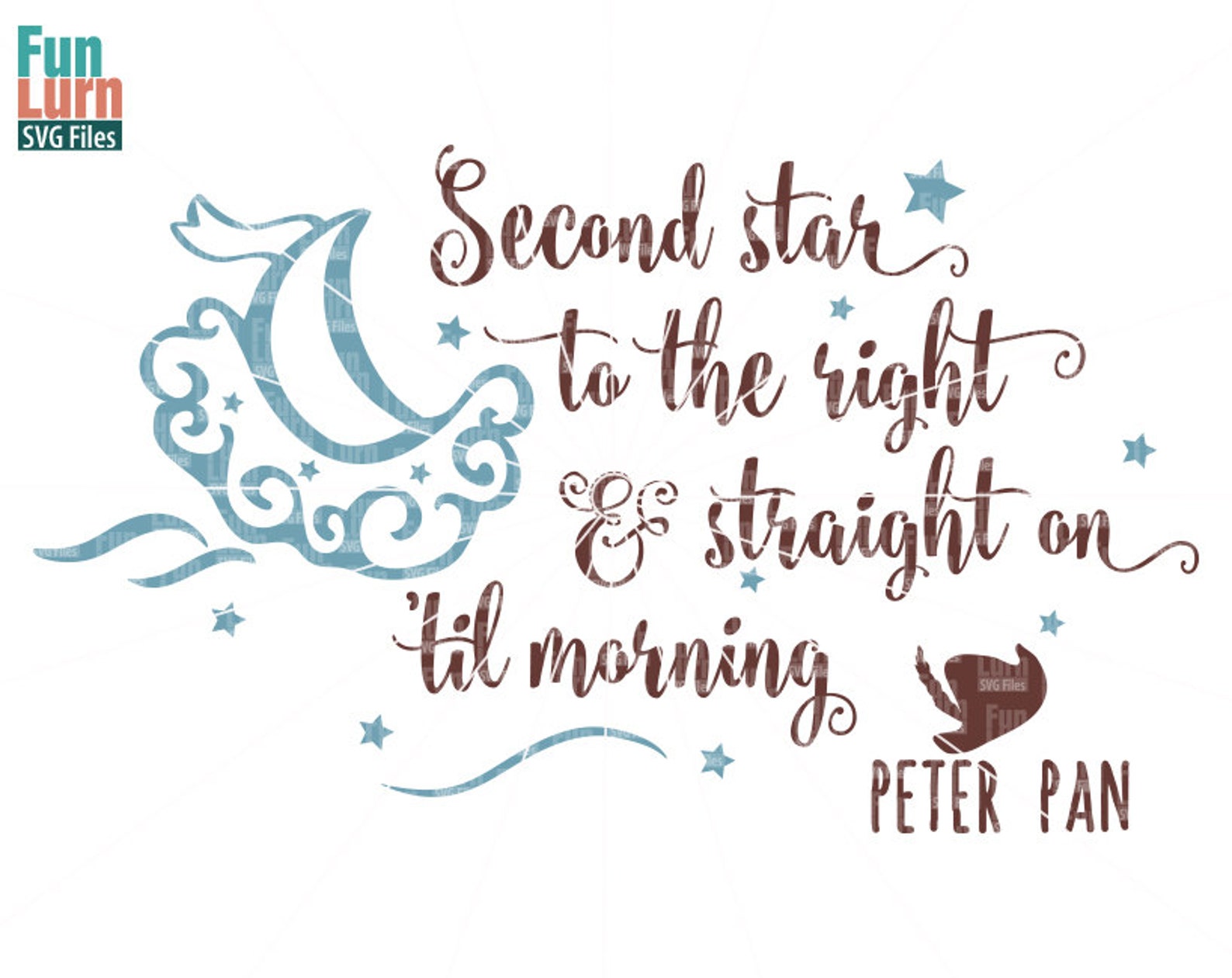 Second Star to the Right Peter Pan Svgmoon Stars Ship | Etsy