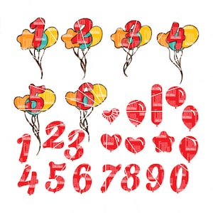 Numbered birthday balloons svg, birthday balloons svg, Bunches ,Shapes ,Number balloons SVG, heart, oval, star balloons svg png dxf eps image 1