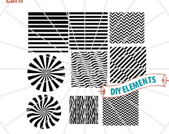 Black and White Patterns, DIY elements, stripes,star  burst, pattern svg  png dxf eps to use with Silhouette Cameo, Cricut Air