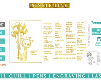 Giraffe Birthday Card SVG, Single Line Sketch File (Digital SVG Files)