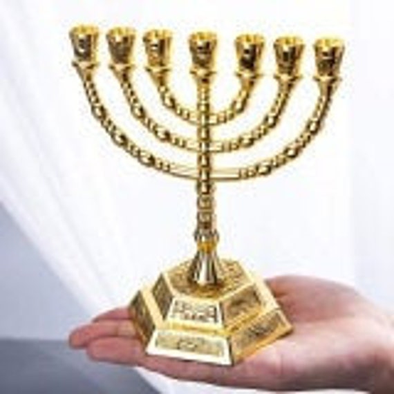 Silver 8 7 Branch Hexagonal Base 12 Tribes of Israel Menorah by Bethlehem Gifts TM Silver 8 7 Branch Hexagonal Base 12 Tribes of Israel Menorah by Bethlehem Gifts TM