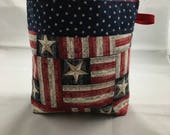 Project Bag for Knitting, Zipper Pouch fits Sock to Shawl Project, Travel Organizer, Artist Storage, Yarn Tote, Bag, Patriotic Barn Flags