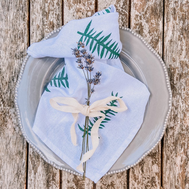 Personalised Hand Printed Fern Linen Napkin - bespoke napkin, Isabella Mai-de, new home gift, wedding table setting, couples gift, furoshiki