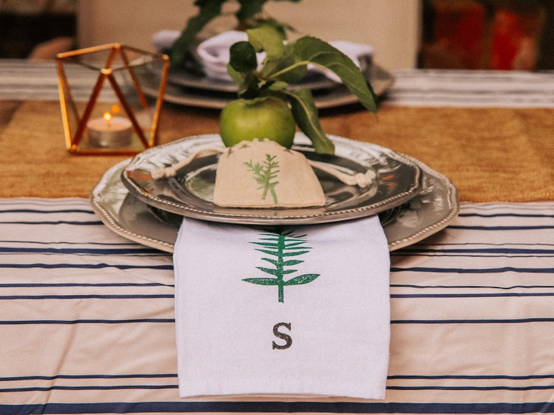 Personalised Hand Printed Fern Linen Napkin - bespoke napkin, Isabella Mai-de, new home gift, wedding table setting, couples gift, furoshiki