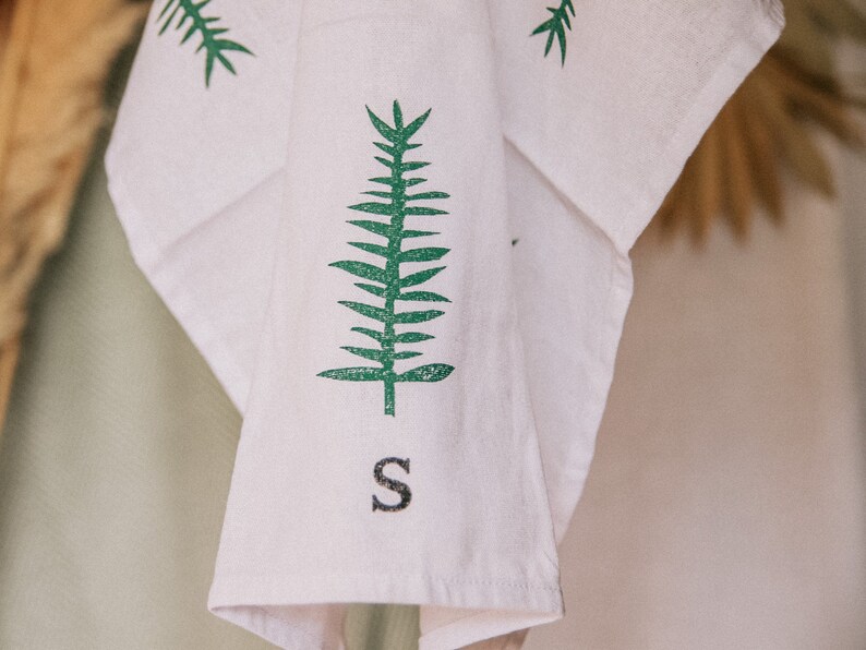 Personalised Hand Printed Fern Linen Napkin - bespoke napkin, Isabella Mai-de, new home gift, wedding table setting, couples gift, furoshiki