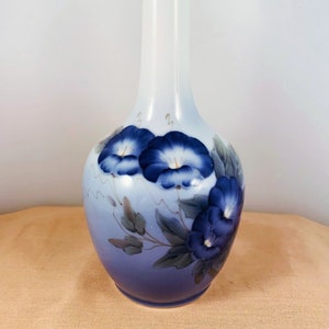 Royal Copenhagen Porcelain Hand Painted Morning Glory Long Necked Vase BG 790 43B Denmark, Blue Flowers Vase, Collectible B&G, 1960&#39;s Decor