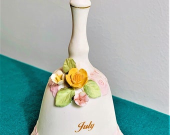 Lefton China July Birthday Collectible Bell, Lefton Exclusive Bell, #03568, Gift for Girl Birthday, Inexpensive Collectible for Girl, Retro