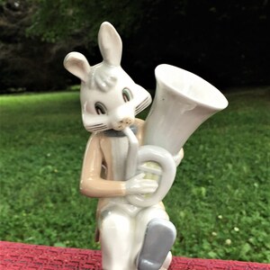 Casades Porcelain Rabbit Figurine Playing the French Horn-Made in Spain-Collectible Figurine-Gift for Musician/Orchestra-Bunny with Horn