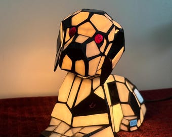 Tiffany Style Stained Glass Dalmation Dog Lamp Night Light Red Eyed