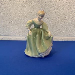 Royal Doulton 1960s Fine Maiden HN 2211, Made in England, K.H. Signed, Vintage Bone China Girl in Green Dress w Petticoat, Collectible Retro