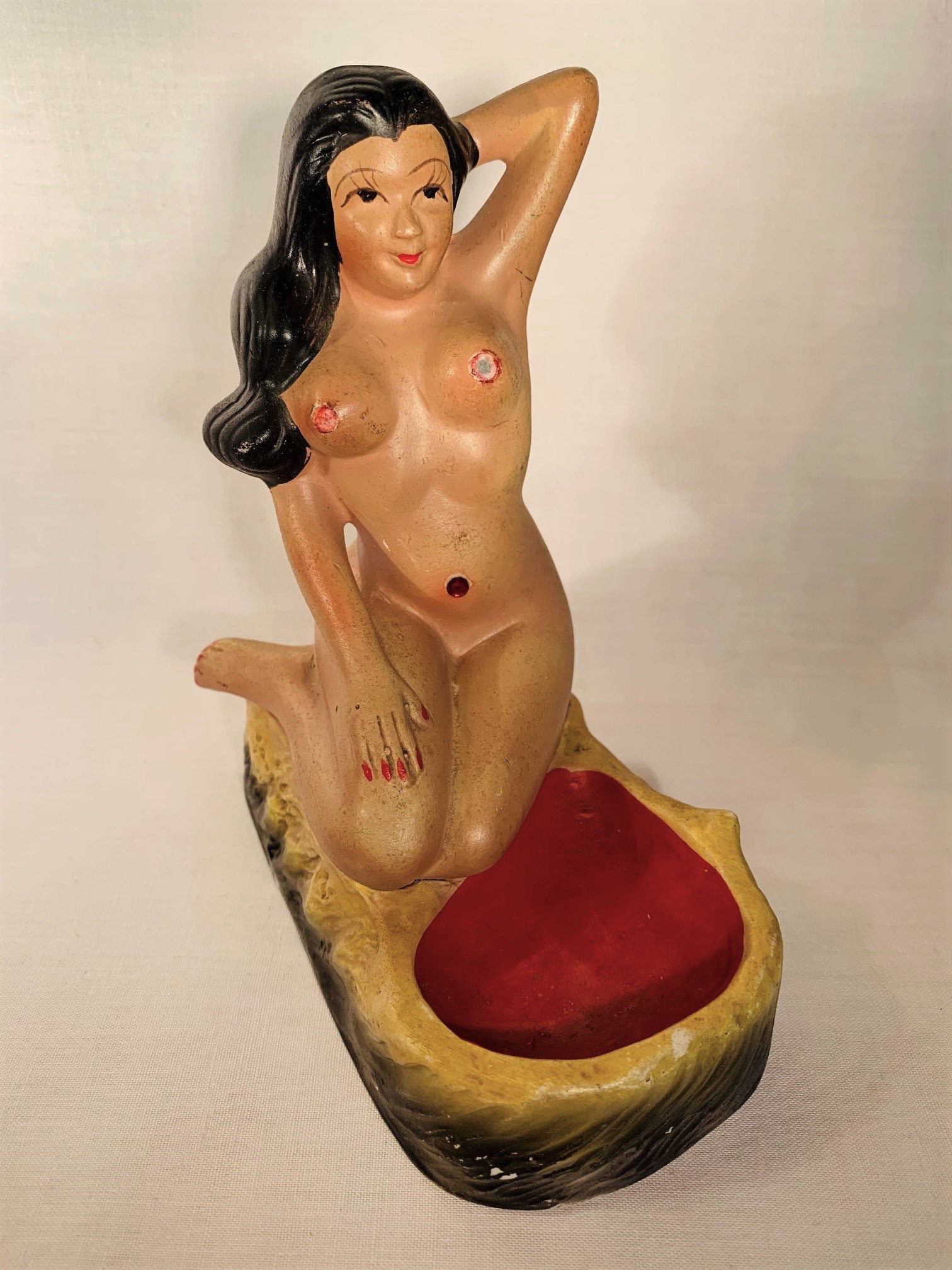Japanese Pin Up Nude - WWII Chalkware Nude Hawaiian Pinup Girl Figurine W Red - Etsy
