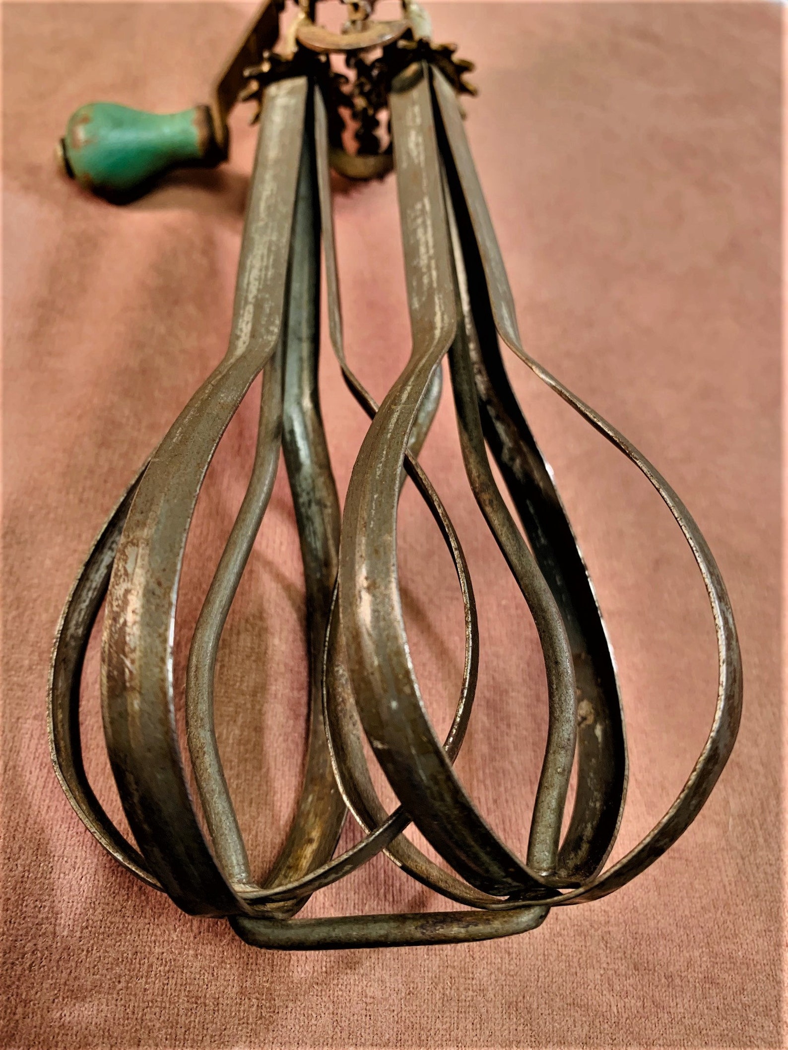 A J Vintage Hand Beater Mixer W Green Wooden Handles Retro Etsy