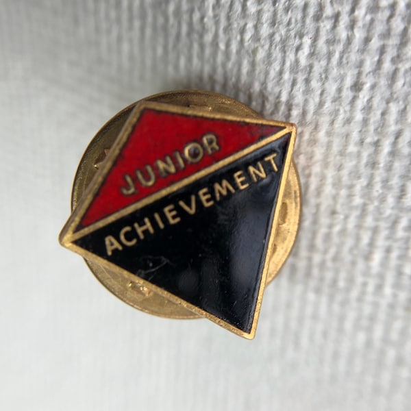 Ballou Reg'd Gold Metal Junior Achievement Red and Black Lapel Pin Tie Tac, 1960s Achievement Badge, Collectible Retro Pin, Diamond Shaped