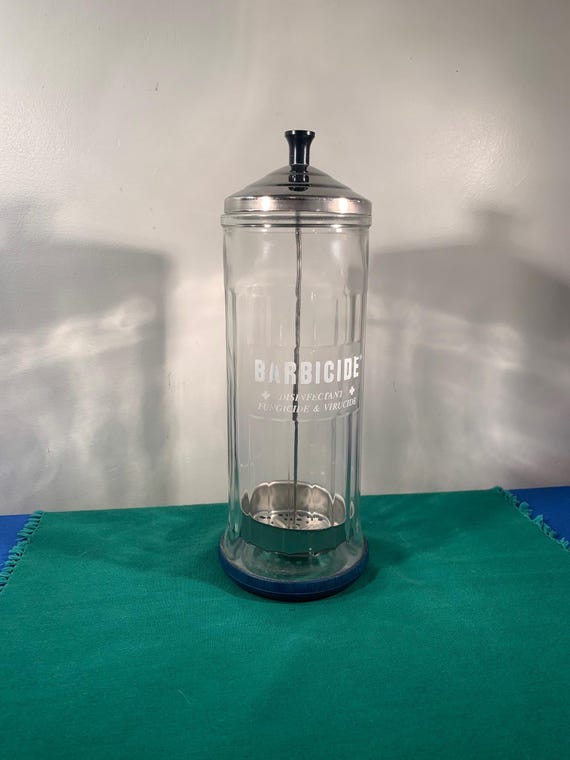 Vintage Barbicide Glass Container Germicide Disinfectant Barber