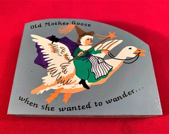 1997 Cat's Meow Old Mother Goose Wooden Block Decoration #283 Vintage Nursery Rhyme Series, Baby's Room, Collectible Decor, Fairy Tale Theme